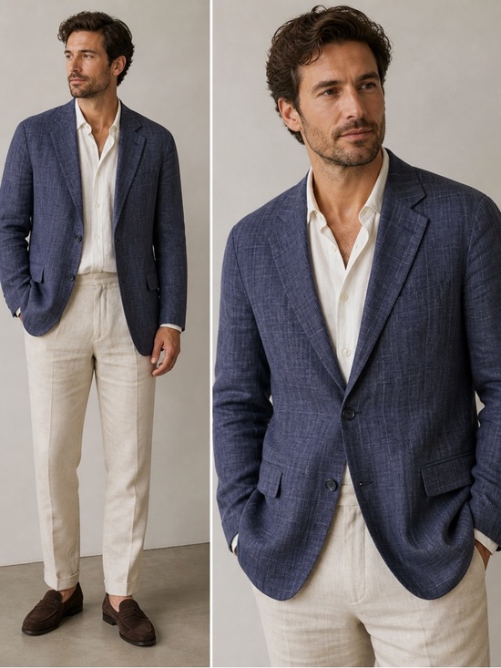 Tasso Elba Other - Tasso Elba Island 100% Linen Blue Plaid Blazer Sport Coat – 42-44 Large